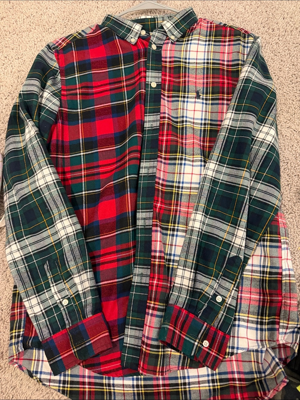 Ralph Lauren Red, Green & White Patchwork Plaid Button-Down Shirt